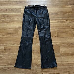 Forever 21 Women’s L Flare Pants Black Vegan Leather Back Zip Biker Gothic Moto